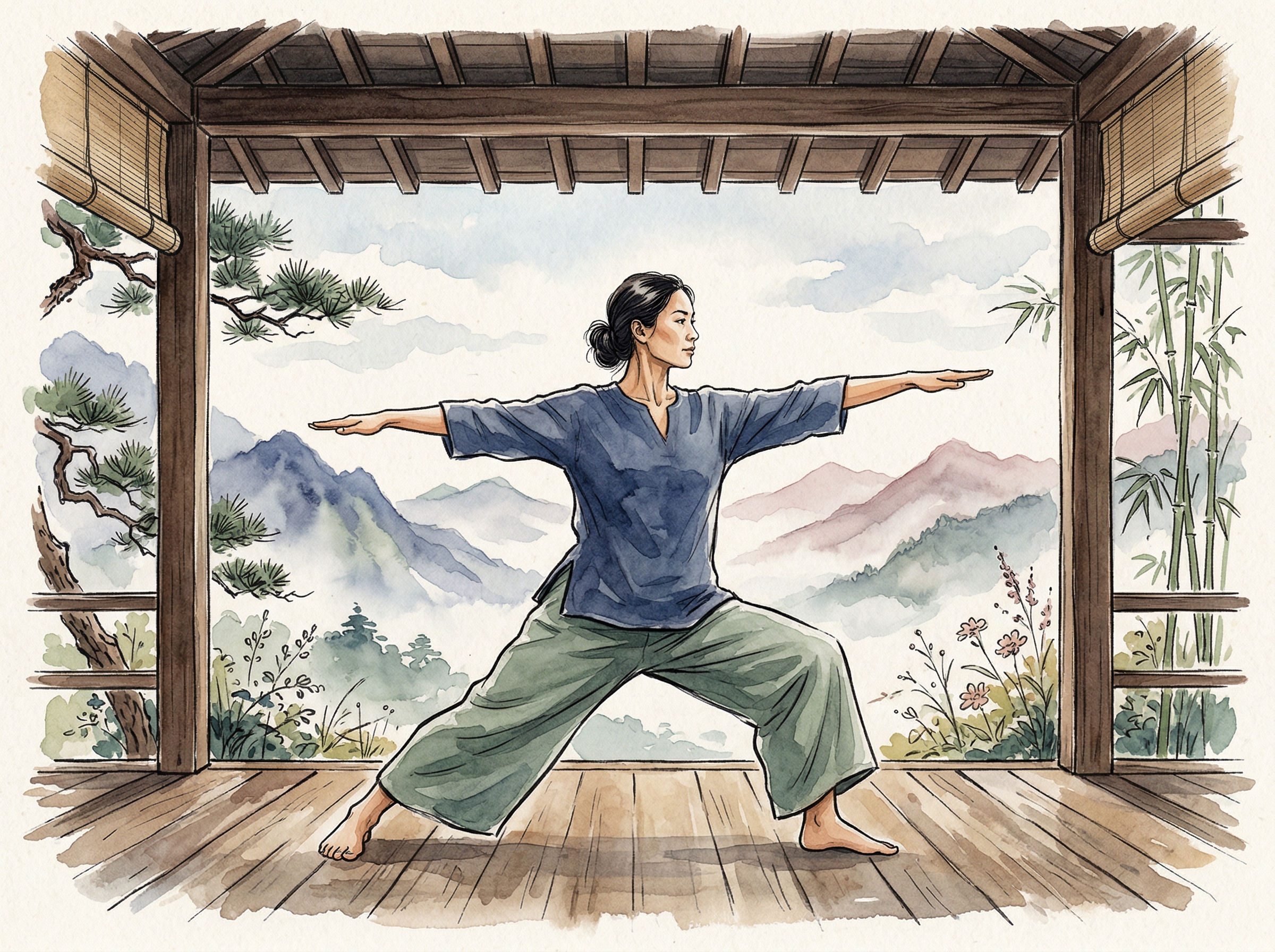 Yoga teacher in warrior pose